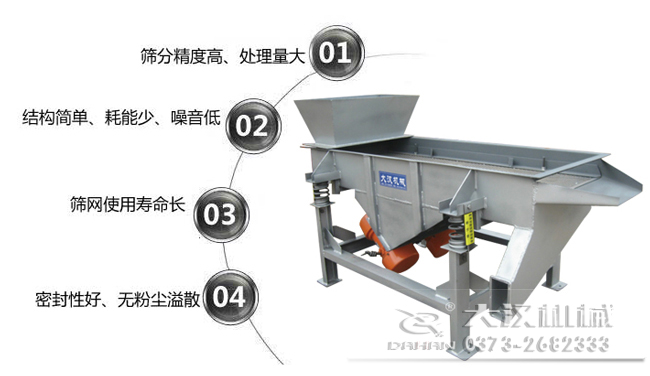 1016型直線振動(dòng)篩特點(diǎn)：1，篩分精度高，處理量大。2，結(jié)構(gòu)簡單，耗能少，噪音低，3，篩網(wǎng)使用壽命長，密封性好無粉塵溢散。