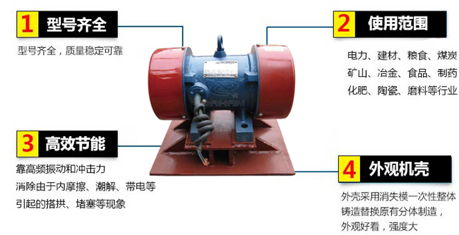 lzf倉壁振動(dòng)器：1，型號(hào)齊全：型號(hào)齊全，質(zhì)量穩(wěn)定可靠。2，適用范圍：電力，建材，糧食，煤炭，礦山，冶金，食品，制藥，化肥，陶瓷，磨料等行業(yè)。3，高效：靠高頻振動(dòng)和沖擊力消除由于內(nèi)摩擦，潮解，帶電等引起的塔供，堵塞等現(xiàn)象。4，外觀機(jī)殼：外殼采用消失模一次性整體鑄造替換原有分體制造，外觀好看，強(qiáng)度大。