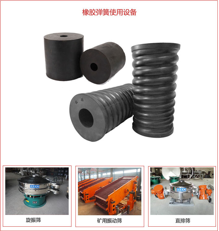 橡膠彈簧適用設(shè)備：旋振篩，礦用振動(dòng)篩，直排篩等