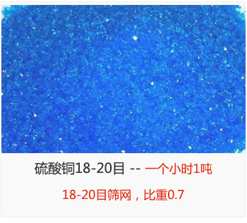 篩分18-20目的硫酸銅 產(chǎn)量一個(gè)小時(shí)1噸，采用18-20目篩網(wǎng)，比重0.7